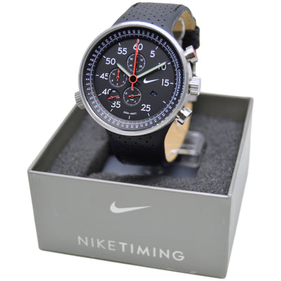 Nike Heritage Alarm Chrono Black Leather Watch WC0054-001 Dial Right