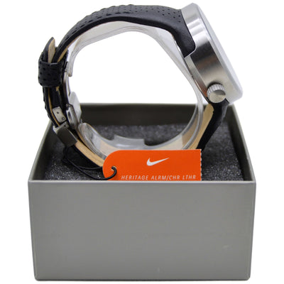 Nike Heritage Alarm Chrono Black Leather Watch WC0054-001 Left Side