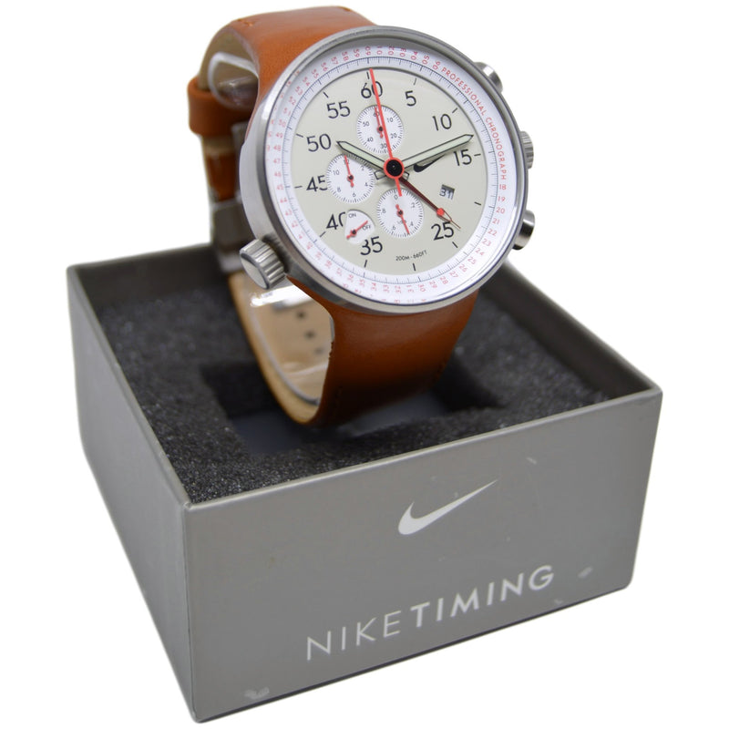 Nike Heritage Alarm Chrono Tan Leather Watch WC0054-251 Dial