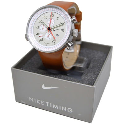Nike Heritage Alarm Chrono Tan Leather Watch WC0054-251 Dial Right